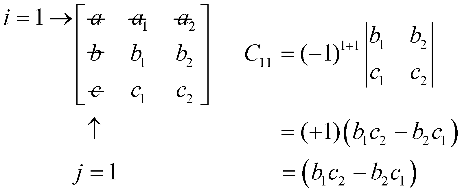 Cofactor C11 = b1c2 - b2c1