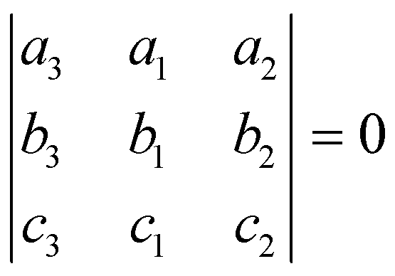 determinant of matrix of order R = 3 replaced by the column vector [a3 b3 c3] must be equal to zero
