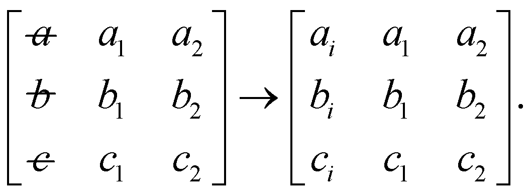 dimensional matrix of order R = 3 with first column deleted and replaced by any column from the parent dimensional matrix