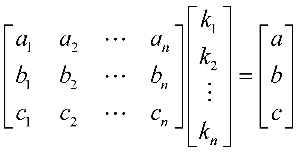 dimensional matrix of coefficients times vector of exponents = vector of dimensional exponents