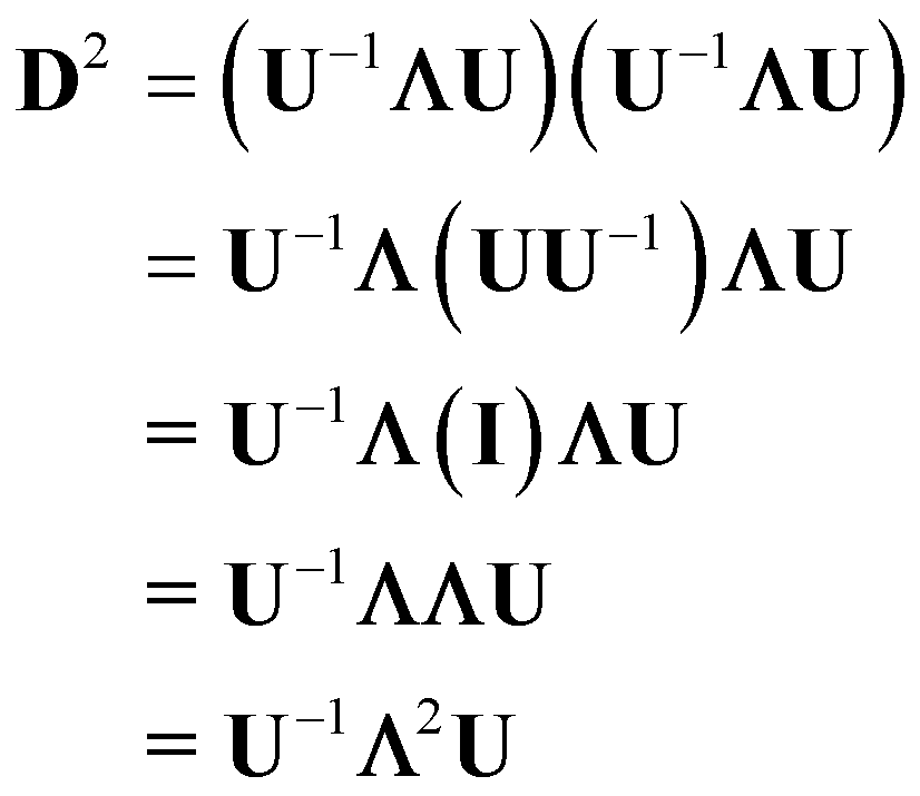 D squared = U inverse times Lambda squared times U