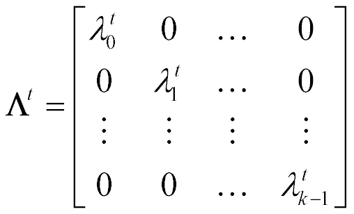 Lambda sup t = [lambda sub 0 sup t, 0 , ..., 0; 0, lambda sub 1 sup t, ..., 0; ellipsis; 0, 0, ..., lambda sub k-1 sup t]