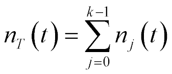 n sub T at time t is equal to for j = 0 to k-1, sum of all n sub j at time t